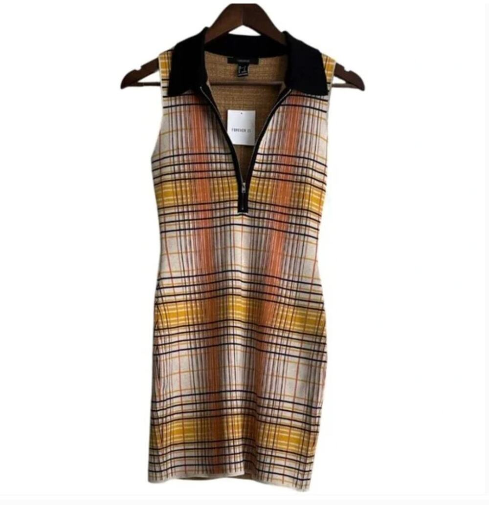NWT Forever 21 Orange Plaid Mini Dress Sz S